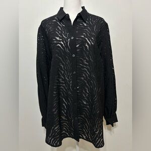 Chicos Sheer Zebra Stripe Button Up Shirt